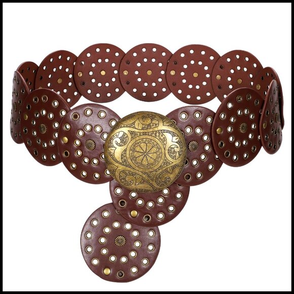 Vintage Western Belt Boho Style Adjustable Waist Disc Buckle PU Leather main image 6